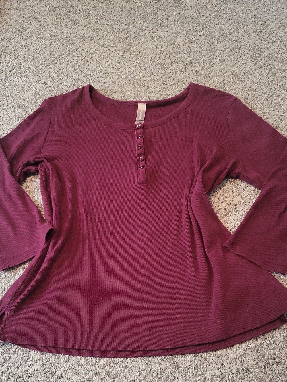 Womens Burgandy Henley Thermal Top